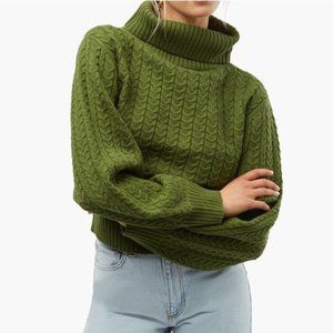 WEWOREWHAT Forest Green Cable Knit Turtleneck Sweater